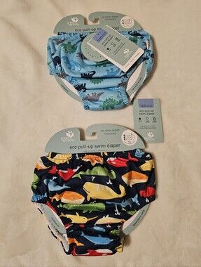 Green Sprouts Kids' Pull-Up Swim Diaper — Blue Dino & Navy Sea Creatures
